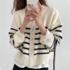 Stripe Sweaters Women Loose Knitted Cardigans Autumn Winter V-neck Single-breasted Ladies Tops Chic Full Sleeve Female Knitwear