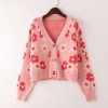 Floral Knitted Cardigan Women Sweaters Ladies Sweet V-neck Coat Female Casual Loose Cardigan Long Sleeve Cropped Cardigan Femme