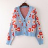 Floral Knitted Cardigan Women Sweaters Ladies Sweet V-neck Coat Female Casual Loose Cardigan Long Sleeve Cropped Cardigan Femme