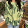 Green Striped Sweater Women Elegant Oversized Pullovers Women Winter O-Neck Loose Streetwear Long Sweaters Tie Dye Outerwear