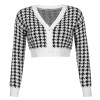 Cardigan Women Houndstooth Print Vintage Crop Top Ladies Knitted Sweater Short Cardigan Autumn Fashion Jumper Ladies Streetwear