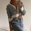 Cardigan Women Houndstooth Print Vintage Crop Top Ladies Knitted Sweater Short Cardigan Autumn Fashion Jumper Ladies Streetwear