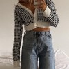 Cardigan Women Houndstooth Print Vintage Crop Top Ladies Knitted Sweater Short Cardigan Autumn Fashion Jumper Ladies Streetwear