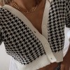 Cardigan Women Houndstooth Print Vintage Crop Top Ladies Knitted Sweater Short Cardigan Autumn Fashion Jumper Ladies Streetwear