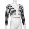 Cardigan Women Houndstooth Print Vintage Crop Top Ladies Knitted Sweater Short Cardigan Autumn Fashion Jumper Ladies Streetwear