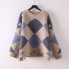 Plaid Knitted Sweater Women Pullovers Argyle Oversized Sweater Autumn Winter Casual Knitwear Female Long Sleeve Ladies Tops