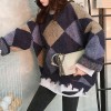 Plaid Knitted Sweater Women Pullovers Argyle Oversized Sweater Autumn Winter Casual Knitwear Female Long Sleeve Ladies Tops