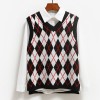 Women Argyle Knitted Vest Sweaters  Spring Autumn  Sleeveless V-Neck Tank Tops Sweater