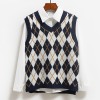 Women Argyle Knitted Vest Sweaters  Spring Autumn  Sleeveless V-Neck Tank Tops Sweater