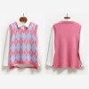 Women Argyle Knitted Vest Sweaters  Spring Autumn  Sleeveless V-Neck Tank Tops Sweater