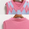 Women Argyle Knitted Vest Sweaters  Spring Autumn  Sleeveless V-Neck Tank Tops Sweater