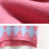 Women Argyle Knitted Vest Sweaters  Spring Autumn  Sleeveless V-Neck Tank Tops Sweater