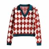 Women  Casual Loose Knitted Sweater Patchwork Vintage Pullover