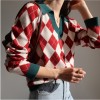 Women  Casual Loose Knitted Sweater Patchwork Vintage Pullover