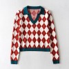 Women  Casual Loose Knitted Sweater Patchwork Vintage Pullover