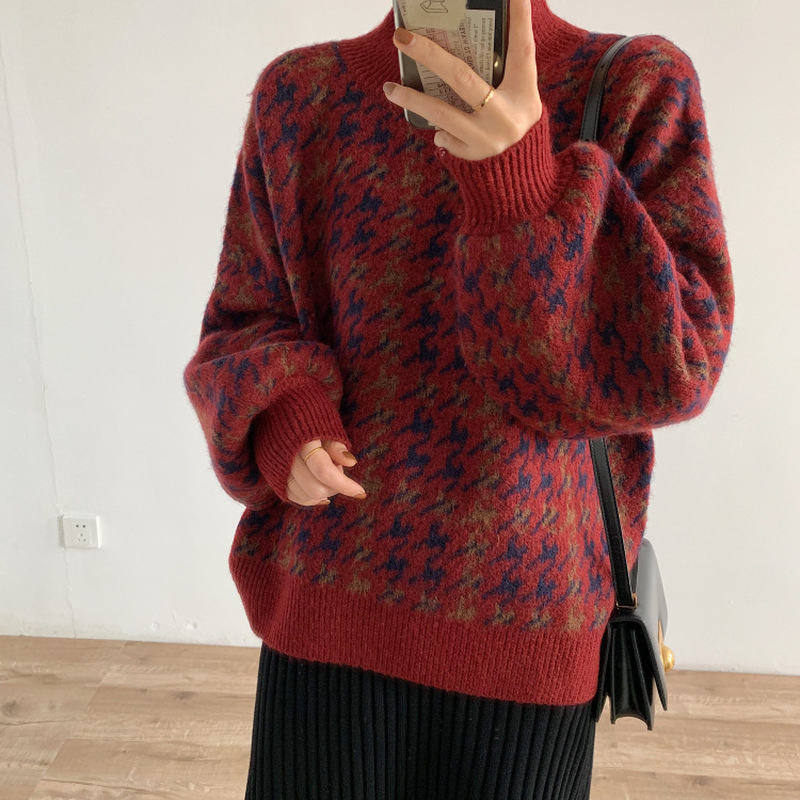 Women Pullover  Patchwork Knitted Sweaters Female  Oversize Elegant Tops