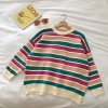 Autumn Winter Women Loose Long Sleeve  Pullover   Stripe Knitted Sweater