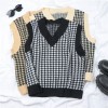 Women Sweaters Houndstooth Knitted Vest Pullovers Fashion Vest Sleeveless Sweater