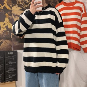 Women Striped Oversized Pullovers Loose Winter Long Knitted Sweater