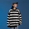 Women Striped Oversized Pullovers Loose Winter Long Knitted Sweater