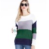 Women Casual Patchwork Loose Pullover Long Sleeve Fashion Striped Knitted Sweater
