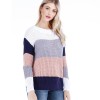 Women Casual Patchwork Loose Pullover Long Sleeve Fashion Striped Knitted Sweater