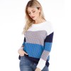 Women Casual Patchwork Loose Pullover Long Sleeve Fashion Striped Knitted Sweater