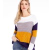 Women Casual Patchwork Loose Pullover Long Sleeve Fashion Striped Knitted Sweater