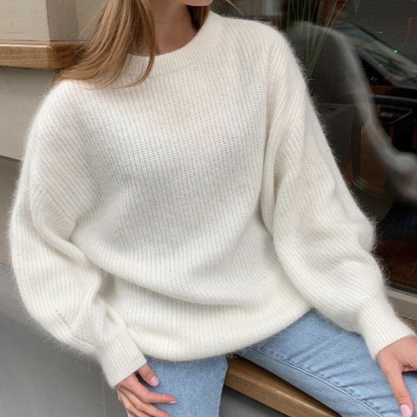 Women Cashmere Sweaters Winter Warm Soft Loose Knitted Pullovers  White Jumper