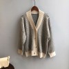 Women Knitted Striped   V-Neck  Loose Cardigan Sweater  Long Sleeve 