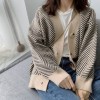 Women Knitted Striped   V-Neck  Loose Cardigan Sweater  Long Sleeve 