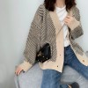 Women Knitted Striped   V-Neck  Loose Cardigan Sweater  Long Sleeve 