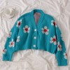 Women Cardigan Sweaters Loose V Neck Flower Coat College Short Knitted Cardigan