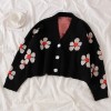 Women Cardigan Sweaters Loose V Neck Flower Coat College Short Knitted Cardigan