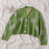 Women Cardigan Sweaters Loose V Neck Flower Coat College Short Knitted Cardigan