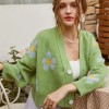 Women Cardigan Sweaters Loose V Neck Flower Coat College Short Knitted Cardigan