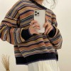 Women Striped Sweater  Long Sleeve Jumpers  Knitted Sweater  Loose Short Sweater