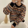 Women Striped Sweater  Long Sleeve Jumpers  Knitted Sweater  Loose Short Sweater