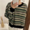 Women Striped Sweater  Long Sleeve Jumpers  Knitted Sweater  Loose Short Sweater