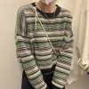 Women Striped Sweater  Long Sleeve Jumpers  Knitted Sweater  Loose Short Sweater