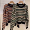 Women Striped Sweater  Long Sleeve Jumpers  Knitted Sweater  Loose Short Sweater