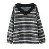 Women Autumn Winter Oversized Sweaters Casual Stripe Knitted Pullover Vintage Loose Sweater 