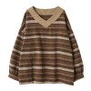 Women Autumn Winter Oversized Sweaters Casual Stripe Knitted Pullover Vintage Loose Sweater 