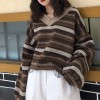 Women Autumn Winter Oversized Sweaters Casual Stripe Knitted Pullover Vintage Loose Sweater 