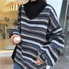 Women Autumn Winter Oversized Sweaters Casual Stripe Knitted Pullover Vintage Loose Sweater 