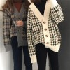 Houndstooth Cardigan Women Autumn Winter Oversize Knitted Sweater Ladies Tops