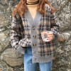 Houndstooth Cardigan Women Autumn Winter Oversize Knitted Sweater Ladies Tops