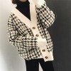 Houndstooth Cardigan Women Autumn Winter Oversize Knitted Sweater Ladies Tops