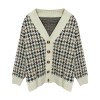 Houndstooth Cardigan Women Autumn Winter Oversize Knitted Sweater Ladies Tops