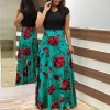 Plus Size Women Dresses Autumn Printed Flowers Party Long Dresses Casual O-neck Dress